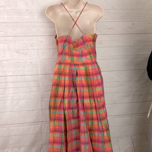 Isaac Mizrahi Size XS 100% Silk Rainbow Plaid Fit & Flare Slip Dress - Picture 8 of 12